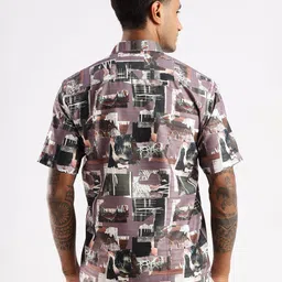 bs blue squad BS Abstract Printed Spread Collar Regular Fit Casual Shirt image 4