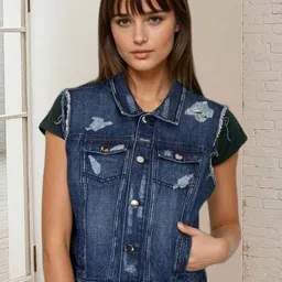 Kotty Women Spread Collar Solid Denim Jacket-picture-40