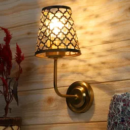 Devansh Black & Gold-Toned Textured Frustum Shaped Wall Lamp image 2