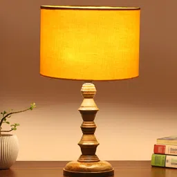 Aura Yellow Wood Traditional Cylindrical Shaped Table Lamp image 3