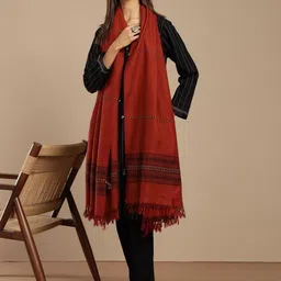Fabindia Geometric Woven Design Thread Work Woollen Shawl-image-51