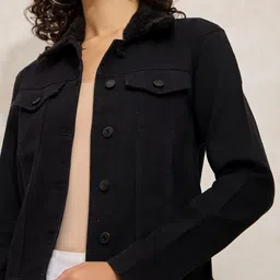 SHOWOFF Women Solid Windcheater Denim Regular Jacket image 2