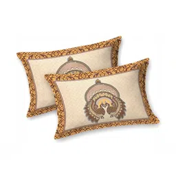 DGSM CRAFT Cream-Coloured Ethnic Motifs 144 TC King Bedsheet with 2 Pillow Covers image 2