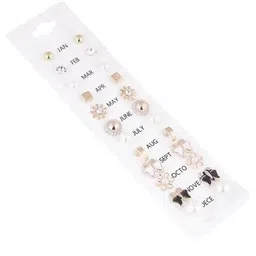 Honbon Set Of 12 Gold-Plated Pearls Beaded Circular Shape Studs image 4