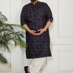 VASTRAMAY Plus Size Ethnic Motifs Printed Mandarin Collar Kurta With Patiala-picture-23