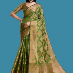 SILKWEAR Ethnic Motifs Zari Organza Banarasi Saree image 5