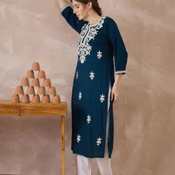 Indo Era Women Floral Embroidered Thread Work Floral Kurta-picture-38