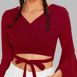 DHUNKI Bell Sleeve Blouson Crop Top image 4