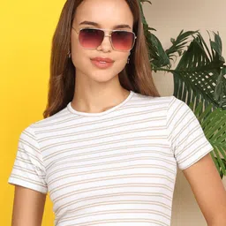Dressitude Women Cotton Ribbed Horizontal Stripes Crop Top-image-11