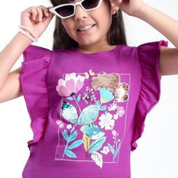 ARIAS By LARA DUTTA Girls Floral Printed Embellished Cotton Top-picture-7