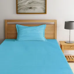 WEAVE AND DECOR Turquoise Blue Striped 300 TC Single Bedsheet with 1 Pillow Covers image 5