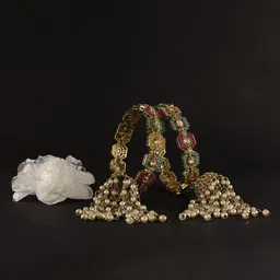 NMII Set Of 2 Gold-Plated Artificial Stone-Studded & Beaded Latkan Bangles-picture-18