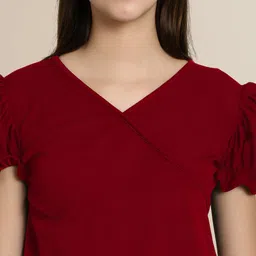 Mast & Harbour Women Pack of 2 Puff Sleeves V Neck Wrap Top image 3