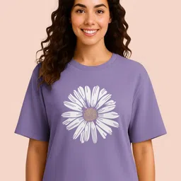 HELLCAT Floral Printed Round Neck Oversized Crop T-shirt-image-6