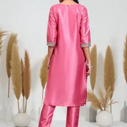 BANJANAN Women Ethnic Motifs Embroidered Regular Thread Work Kurta with Trousers image 3