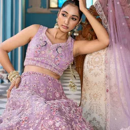 panchhi Embellished Sequinned Semi-Stitched Lehenga & Unstitched Blouse With Dupatta image 3