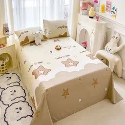 JC HOME Khaki & Brown Geometric 140 TC King Bedsheet with 2 Pillow Covers image 3