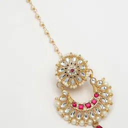 Anouk Gold-Plated Cubic Zirconia Studded & Pearls Beaded Maang Tikka image 4