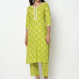 Ethnicity Printed Straight Pure Cotton Kurta With Trousers & Dupatta-picture-10