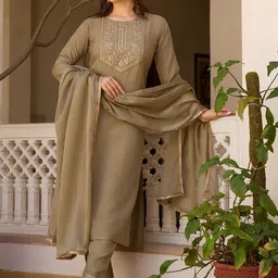 CaniBani Women Ethnic Motifs Embroidered Regular Thread Work Kurta with Trousers & With Dupatta-picture-24