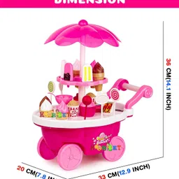 kobbet Ice-Cream Trolley Set with Pretend Role Play Candy Shopping Cart Learning Toys image 3
