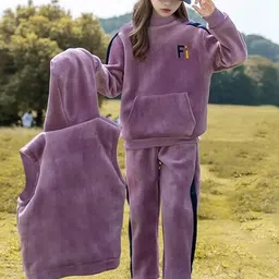 INCLUD Girls Printed Sweatshirt With Hooded Vest & Jogger-picture-11