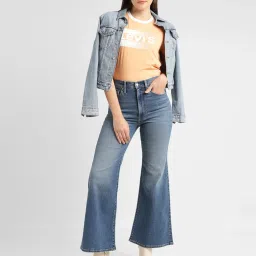 levi's Women's Blue Ribcage Bell Bottom Wide Leg Fit High Rise Jeans-picture-14