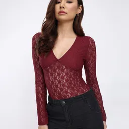 glitchez V-Neck Floral Lace Fitted Top-picture-34