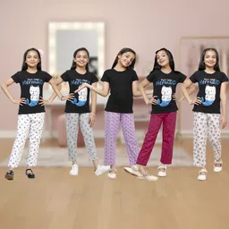 YK Girls Pack Of 5 Printed Cotton Lounge Pants-picture-23