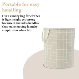 Aura 2-Pcs Grey Checked Cotton Foldable Laundry Bags With Handle - 60L image 2