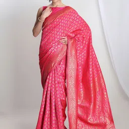 Janasya Ethnic Motifs Zari Silk Blend Banarasi Saree-picture-28