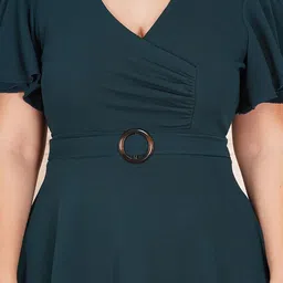 AMEEZA V-Neck Flutter Sleeve Gathered Or Pleated Fit & Flare Cotton Dress image 3