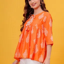 Dinaya Print Tie-Up Neck Ethnic Top image 4