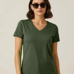 JUNEBERRY Women Solid V-Neck T-shirt-image-28