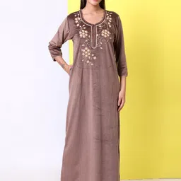 AVYAY Women Embroidered Maxi Nightdress-image-53