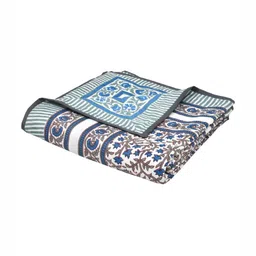 Sangria Blue & Grey Floral Printed Cotton AC Room 150 GSM Single Dohar-image-44