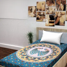 ABHACLOTHO Blue Ethnic Motifs 144 TC Single Bedsheet with 1 Pillow Covers-image-15