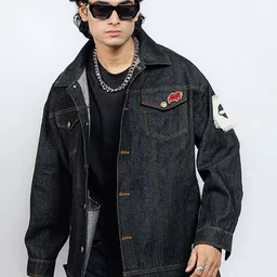 FIBONACCI Men Cotton Crop Bomber with Patchwork Jacket-picture-34