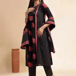 SZN Women Ethnic Motifs Printed Empire Pure Cotton Kurta with Trousers & With Dupatta image 4