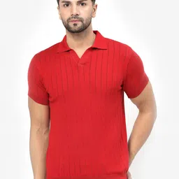 Kalt Men Textured Knit Polo Collar T-Shirt-image-95