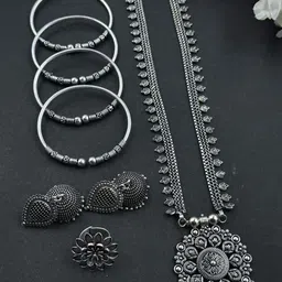 NAMAN ARTS Silver Plated Oxidised Jewellery Set-image-44