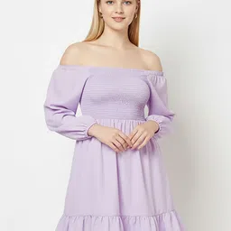 Mast & Harbour Women Off-Shoulder Smocked Detail Fit & Flare Dress-picture-32