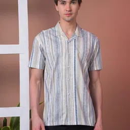 COBB Slim Fit Vertical Striped Short Sleeves Cotton Shirt-picture-24
