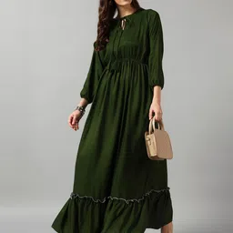Raiyani Enterprise Women Tie-Up Neck Tiered Fit & Flare Dress-image-81