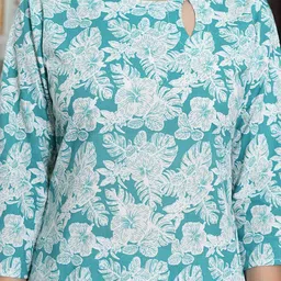 SAK JAIPUR Women Floral Printed Keyhole Pure Cotton Neck Kurta image 5