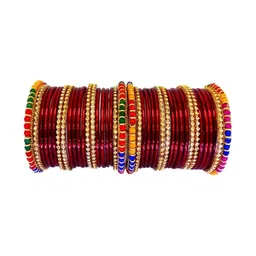 poshing Set Of 10 Maroon Glass Artificial Stones & Beads Bangles-picture-21