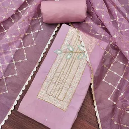 MANVAA Floral Embroidered Beads & Stones Pure Cotton Unstitched Dress Material-image-73