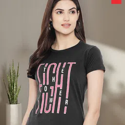 Dreambe Women Pack of 2 Typography Printed Round Neck Cotton Regular Fit T-shirts-picture-11