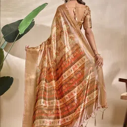 you shop we ship Ethnic Motifs Zari Silk Blend Handloom Mysore Silk Saree image 5