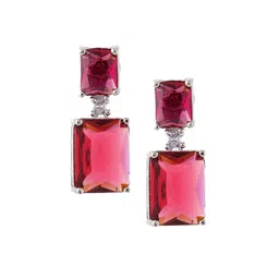 Manikya Rhodium-Plated American Diamond Studded Square Shaped Drop Earrings image 2